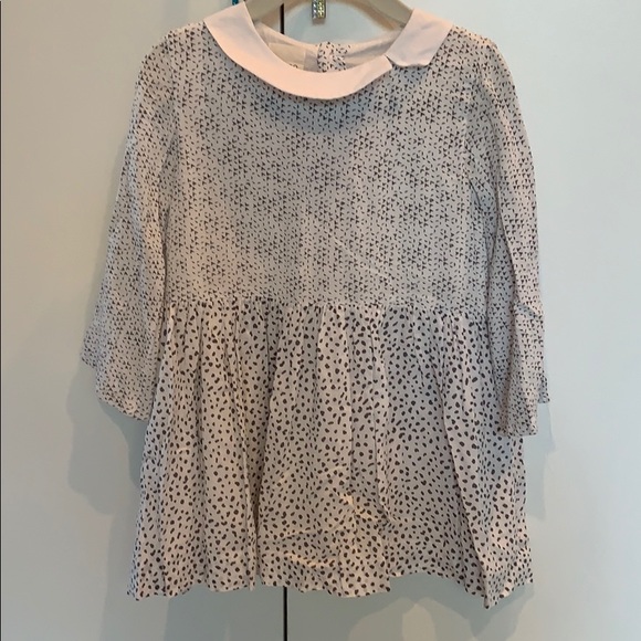 White Long Sleeve Collared Dress With Gray Specks - Picture 3 of 6